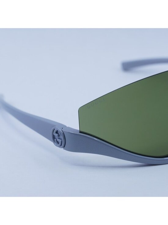 Gucci GG1650S 011 Sunglasses Grey Silver Shield Frame, Green Mirror Lenses main image 12